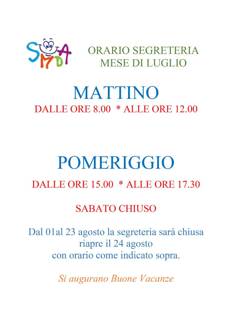 Orario estivo segreteria